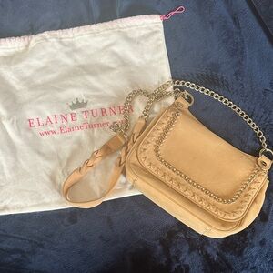 Elaine Turner Beige Crossbody Bag with Chain Detail